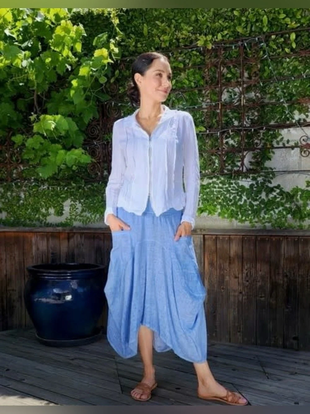 Inizio MAGIC 2 Pocket Linen Skirt Size L Coastal Lagenlook Boho - Picture 1 of 9